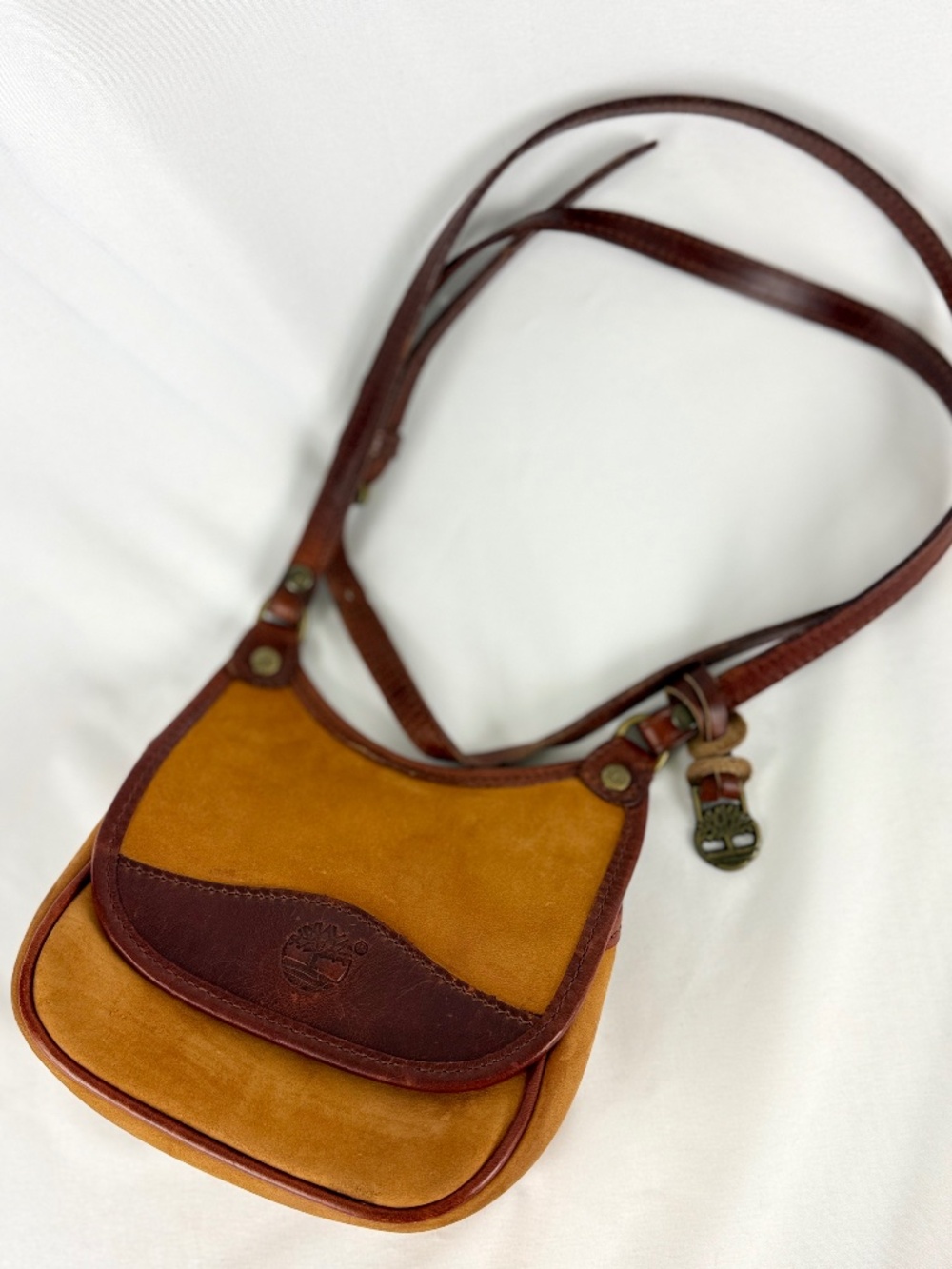 Vintage 1990s Timberland Saddle Bag Crossbody Weather Gear Suede Brown Leather